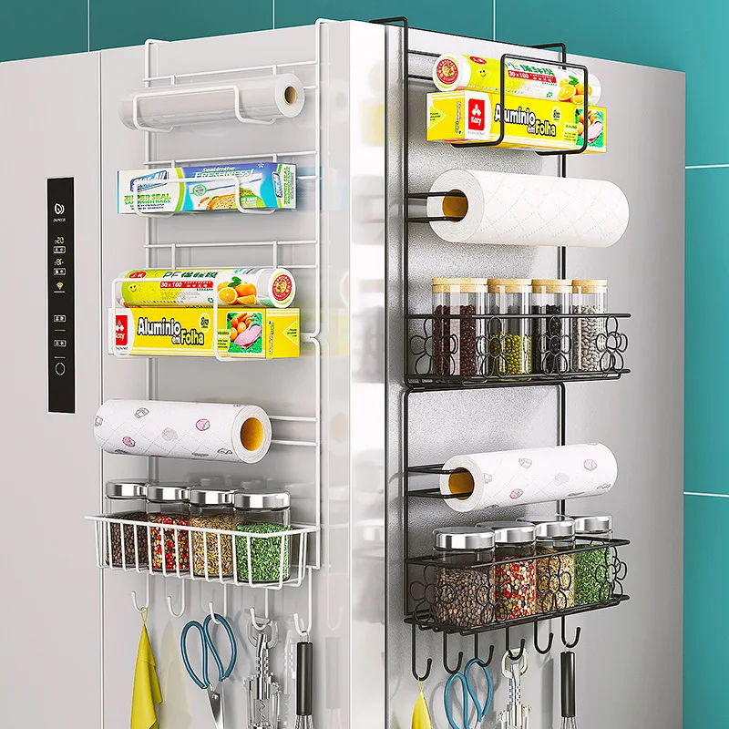 

2/4/6 Layer Refrigerator Side Shelf Hanging Rack Spice Organizer Paper Towel Holder Kitchen Hook Multi-Layer Sidewall Holder