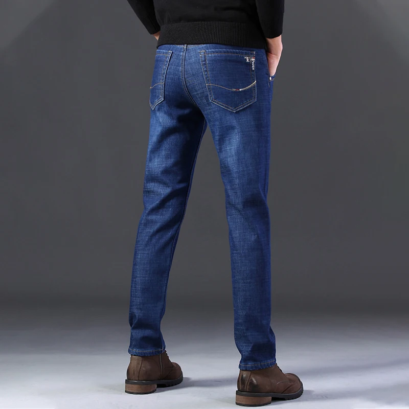 2022 Winter Brand Fit Straight Fleece Thick Warm Jeans Classic Youth Men's Business Casual High Street Denim Jeans New
