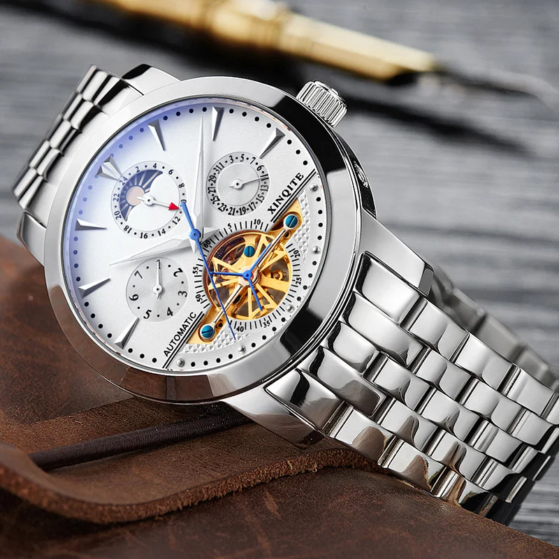 Original 40MM Multi-functional Tourbillon Automatic Mechanical Mens Watch Stainless Steel Luminous Male Clock Waterproof