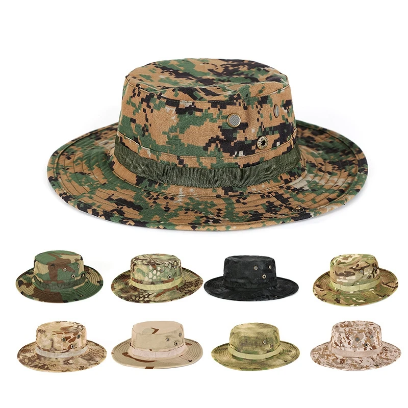 

New Tactical Airsoft Camouflage Boonie Hats Army Cadet Military Cap Summer Outdoor Camping Hiking man's Round Fishing Hat