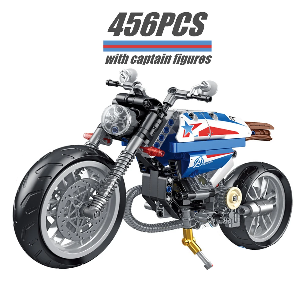 

Disney Captain America Marvels Avengers Iron Man Motorcycle Technical Building Blocks Hero Toy Kid Gift Creative