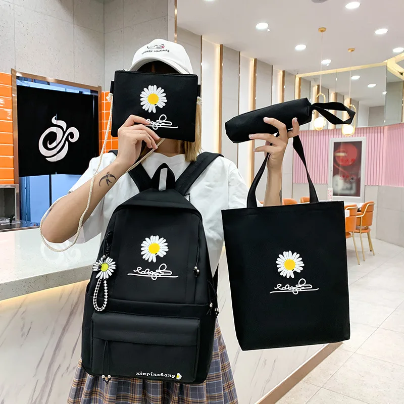 

Dropshipping four-piece set of female daisy pencil bag girls fresh casual backpacks for students school bags for boys