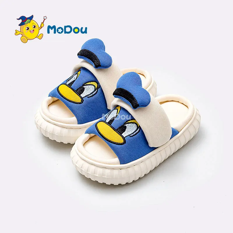 

Mo Dou 2022 New Four Season Cotton Hemp Children Slippers Cute Duck Shape Boys Home Bedroom Shoes Breathable Baby Girls Slippers