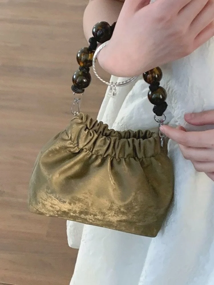 Модная велюровая сумка-мешок с бисером женская сумка через плечо универсальная