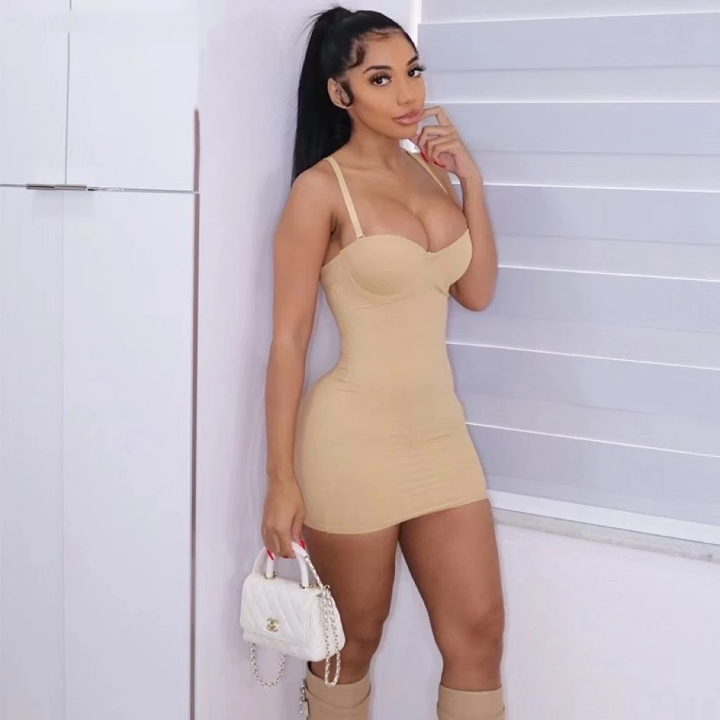 

Summer Sexy Strap Mini Dress Women Solid Spaghetti Sleeveless High Waist Party Club Bodycon Dress Female Vintage Dresses 2023