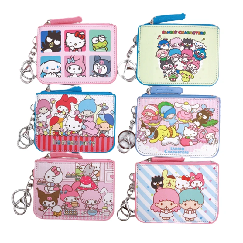 Sanrio Series Coin Purse Kawaii Hello Kitty Cartoon Bag Melody Cute Wallet Pu Card Holder Cute Coin Purse Keychain Pendant Girl