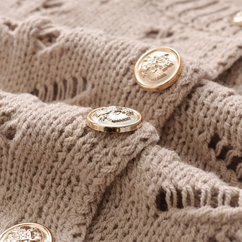 Женское трикотажное жаккардовое Сетчатое пальто с круглым вырезом