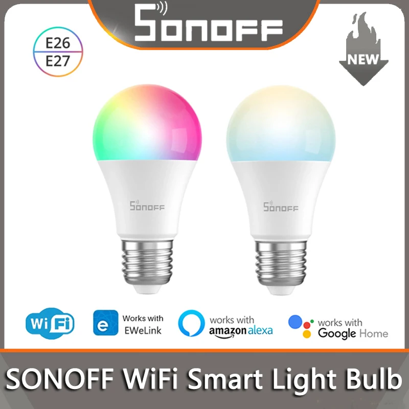 

Умная двухцветная лампа SONOFF с Wi-Fi, RGB, E27, E26, 240 в, 110 В, с регулируемой яркостью, голосовым управлением, Alexa, Google Home Assistant