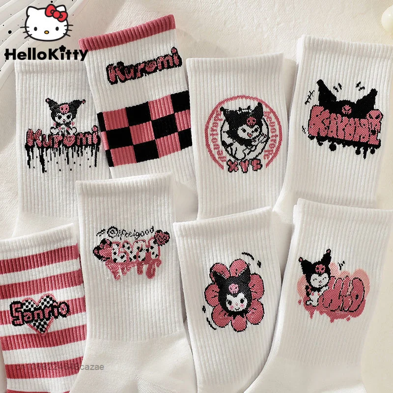 Sanrio Kuromi Kawaii Embroidered Creative Print Cotton Mid-tube Socks Korean Version Student Sister Socks Y2k High-quality Socks