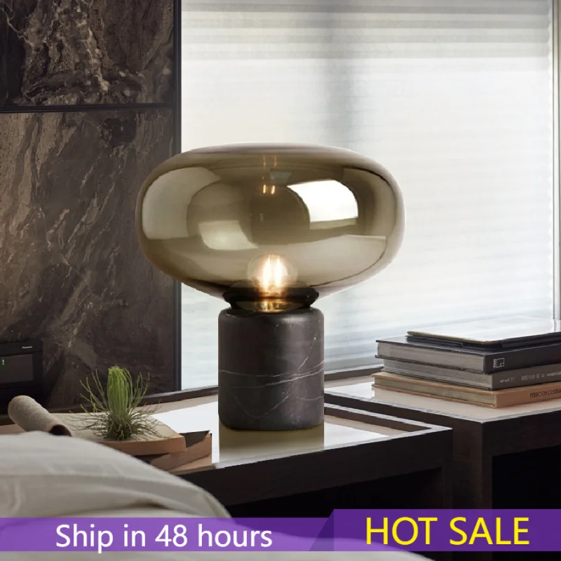 

Creative Post modern marble glass bedside lamp Nordic simple study bedroom designer model room decorative table lamp