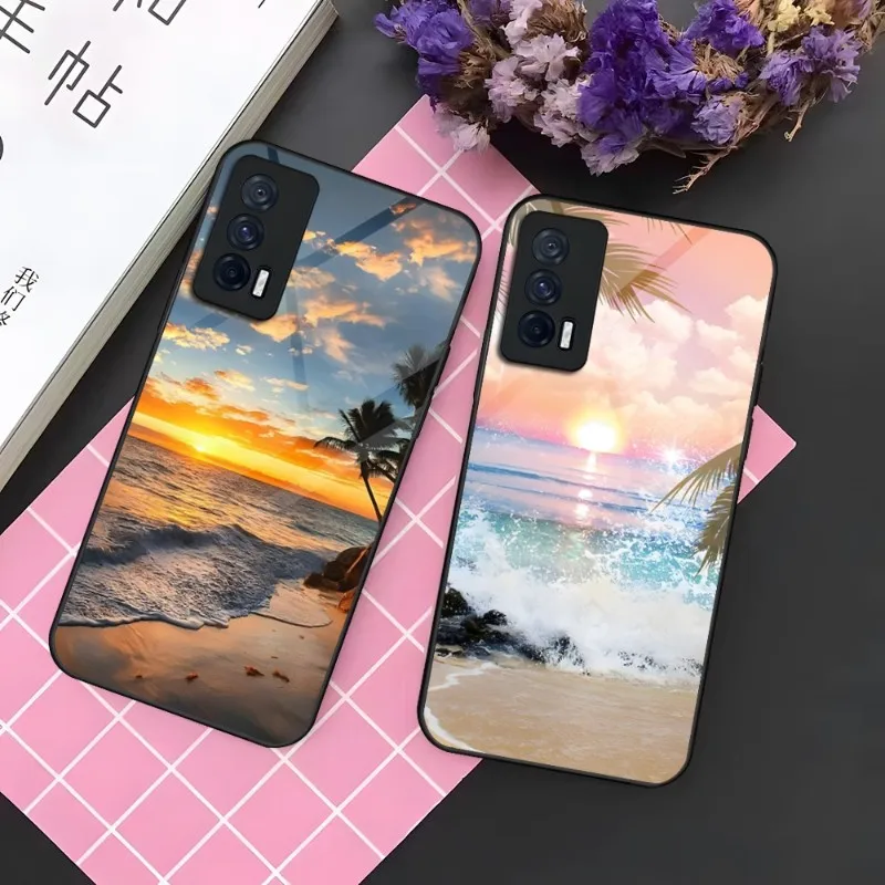 

Летняя Пляжная закатная фотография с морской пальмой для Vivo LQOO 8 U5 Z3 9 8 Pro Y31s Y73 Y55s X60 X70 Y30 S10 S9 S12 стеклянная крышка