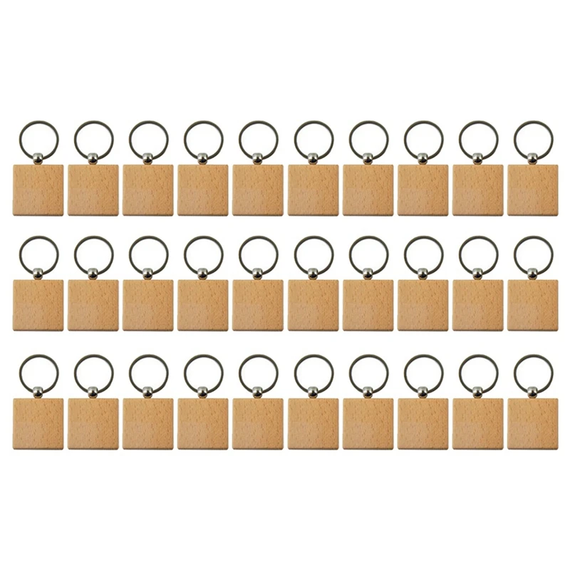 

Пустые Квадратные деревянные брелки для ключей, деревянные брелки для ключей «сделай сам», 30 шт., подарки «сделай сам»