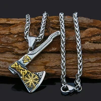 nordic 316l stainless steel viking compass axe necklace pendant men vintage odin viking valknut necklace fashion amulet jewelry