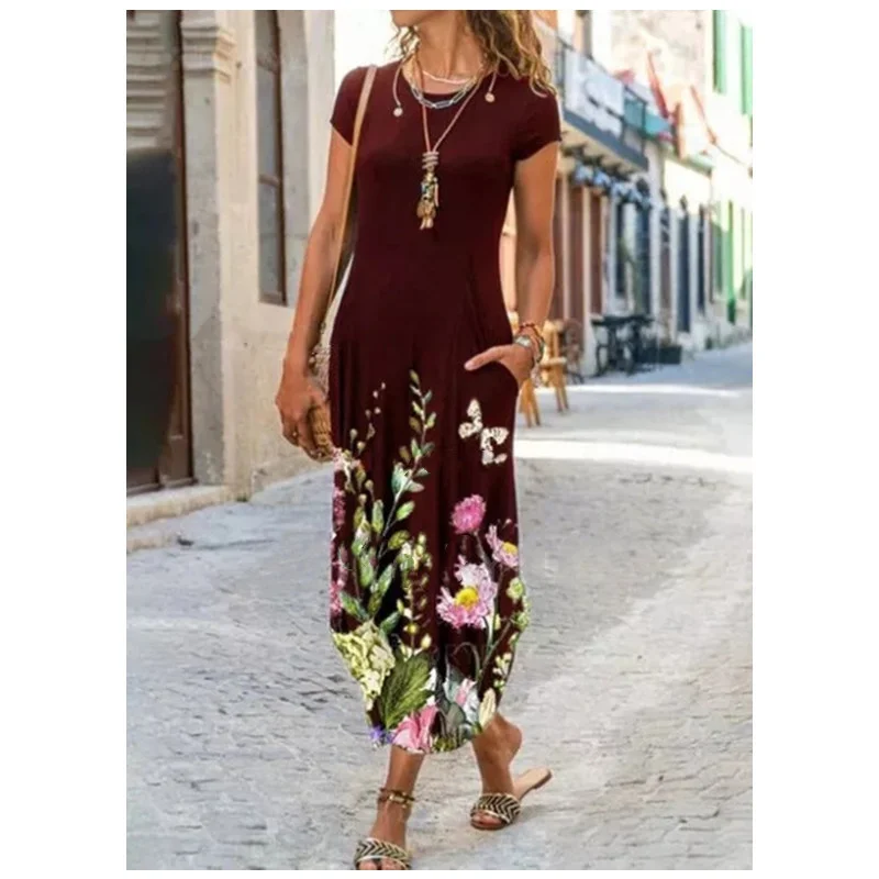 

Summer Dresses For Women 2022 Long Dress Elegant Print Dress Short Sleeve Casual Loose Vestidos Clothes Robes Party Dresses