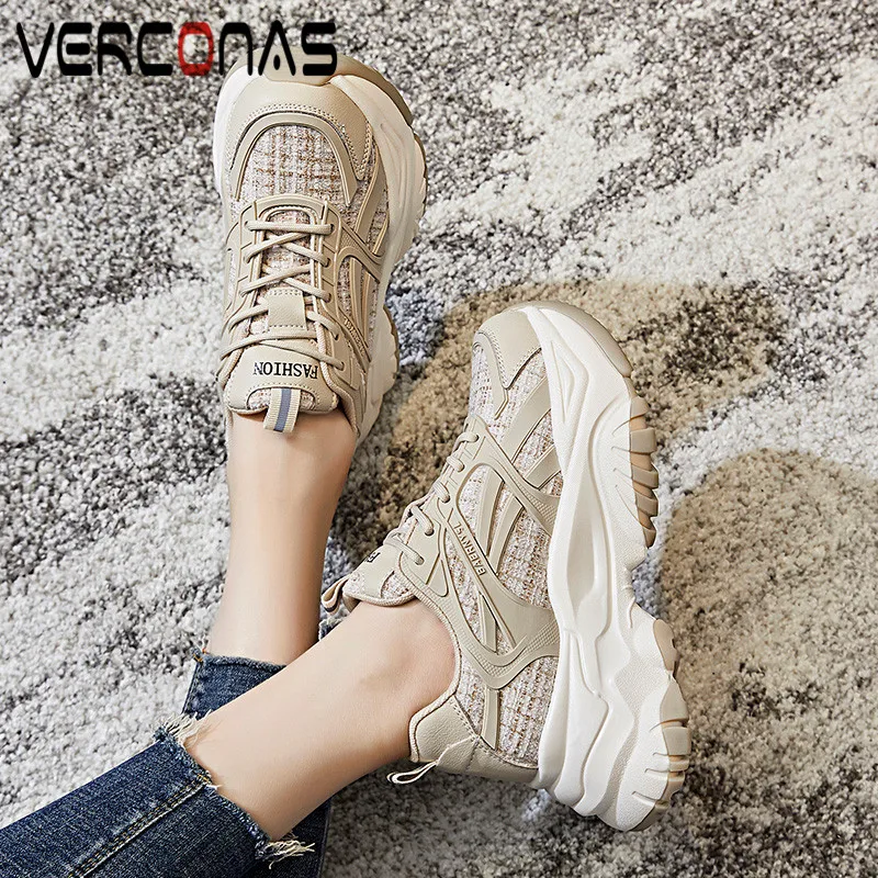

Классические женские брендовые кроссовки VERCONAS, всесезонные повседневные мотоциклетные туфли на платформе и шнуровке, весна-лето
