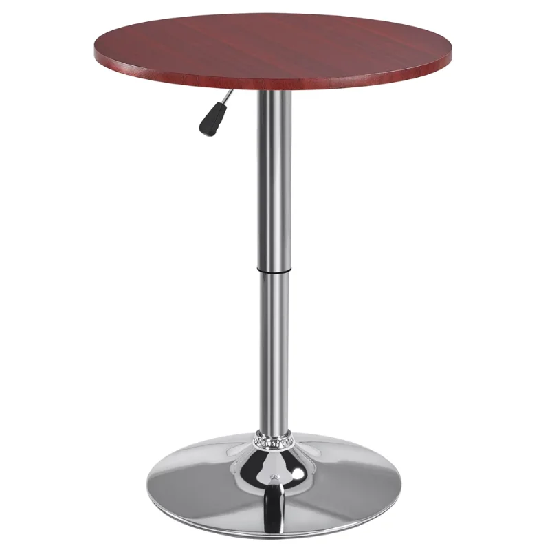 Chrome Base Round Swivel Bar Table for Bistro, Brown