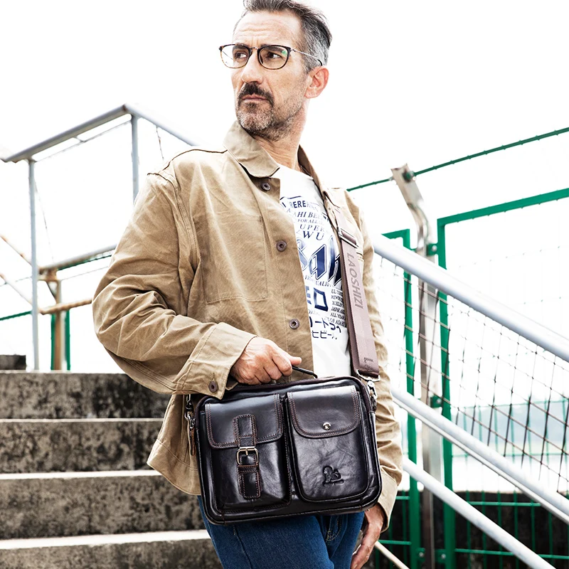 Vintage Cowhide Briefcase for Man Genuine Leather Handbag Shoulder Ipad Business Work Messenger Bolsas Crossbody Side Cross Bag