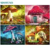 sdoyuno painting by numbers house set acrylic paints on canvas fairy tale world landscape pictures home decor for handicraft