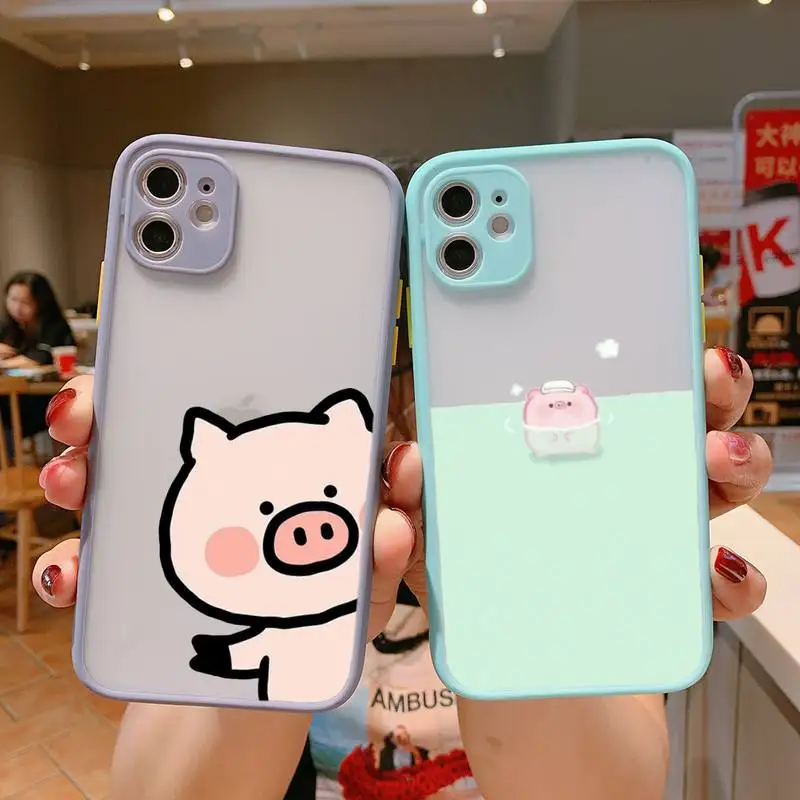 

cute pet pig pink Phone Case For iPhone 13 12 11 Mini Pro XR XS Max 7 8 Plus X Matte transparent blue Back Cover