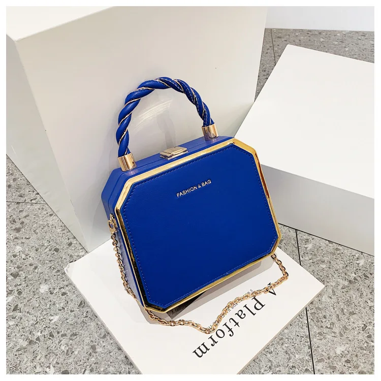 

Klein Blue Box Shape Pu Leather Crossbody Bags For Women 2022 Design Summer Travel Brand Luxury Shoulder Handbags And Purse New