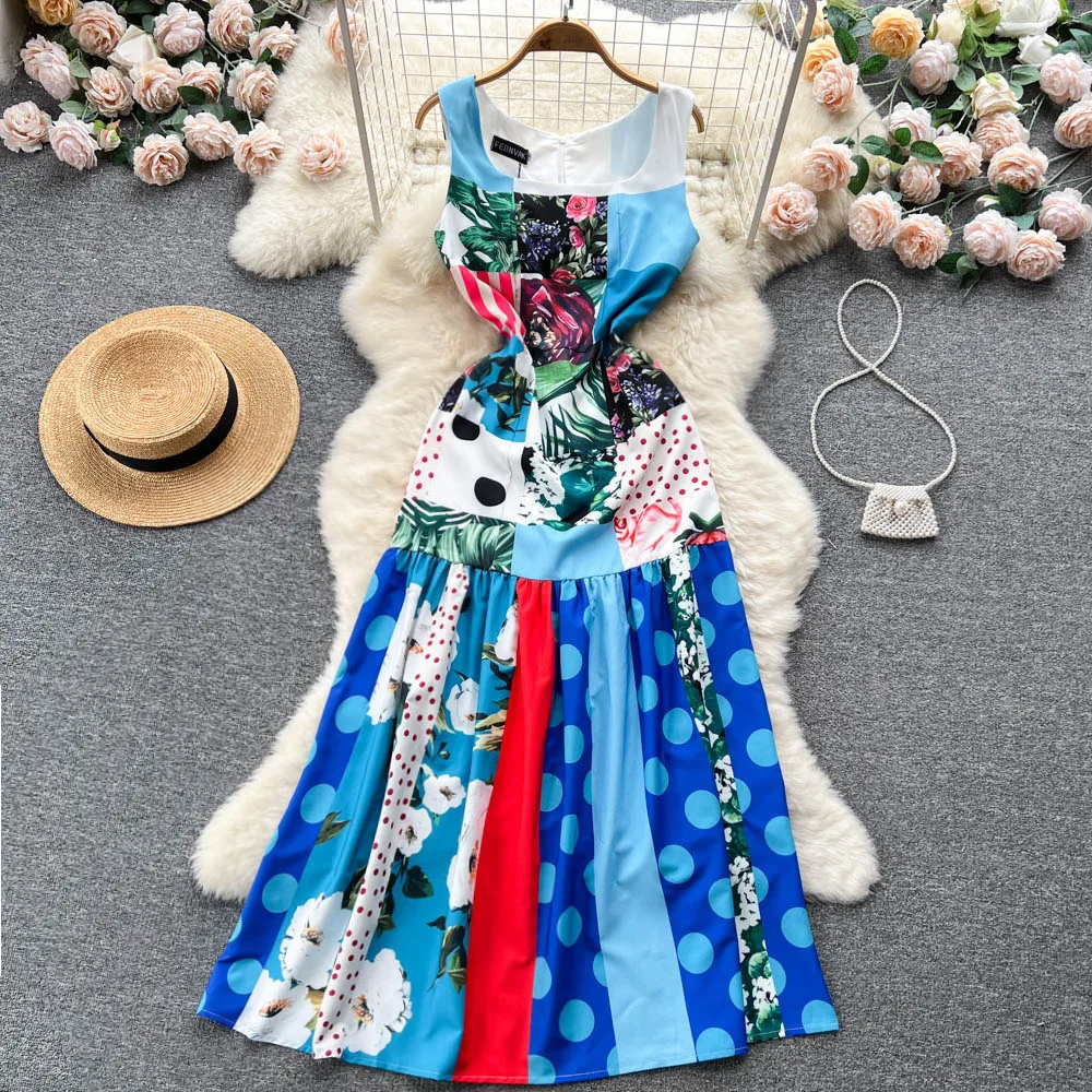 

Модный и индивидуализированный принт в стиле Ins, квадратный воротник, в горошек, подходящий цвету, тонкий, без рукавов