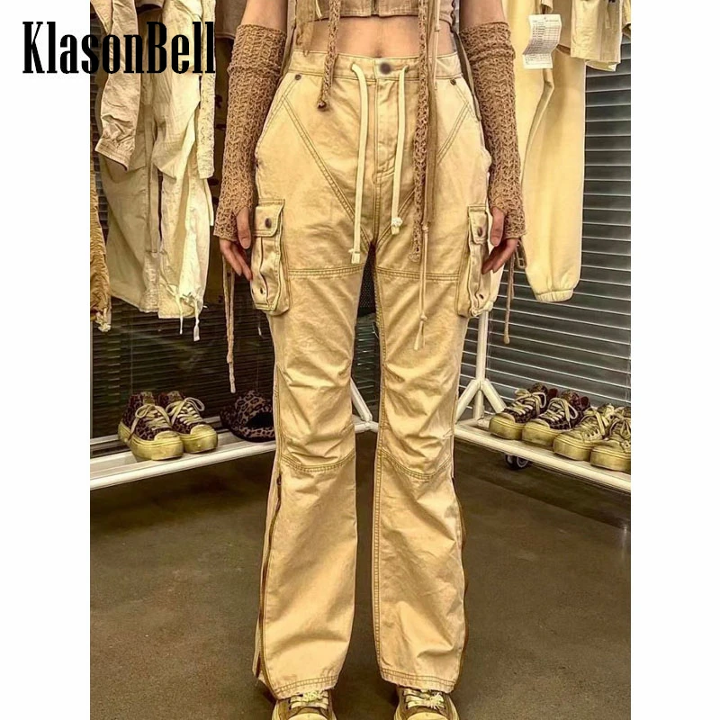 6.15 KlasonBell Fashion Hem Zipper Design Pocket Cargo Pants Women