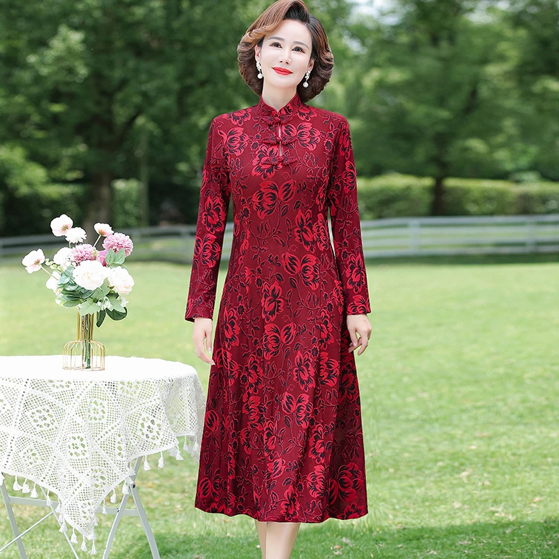 Женское платье-чипао из полиэстера и хлопка