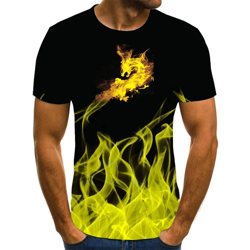 

2022 summer hot sale men's shirt printing 3d flame red dragon round neck polyester short sleeve summer new style