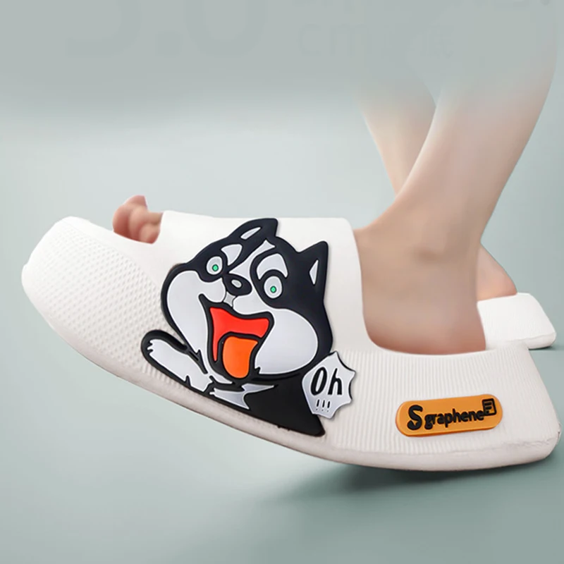 

Men Summer Slippers Cute Dog Sticker Thick Sole Soft Women Sandals Bathroom Beach Indoor Outdoor Men Slides Cool Cloud Slippers