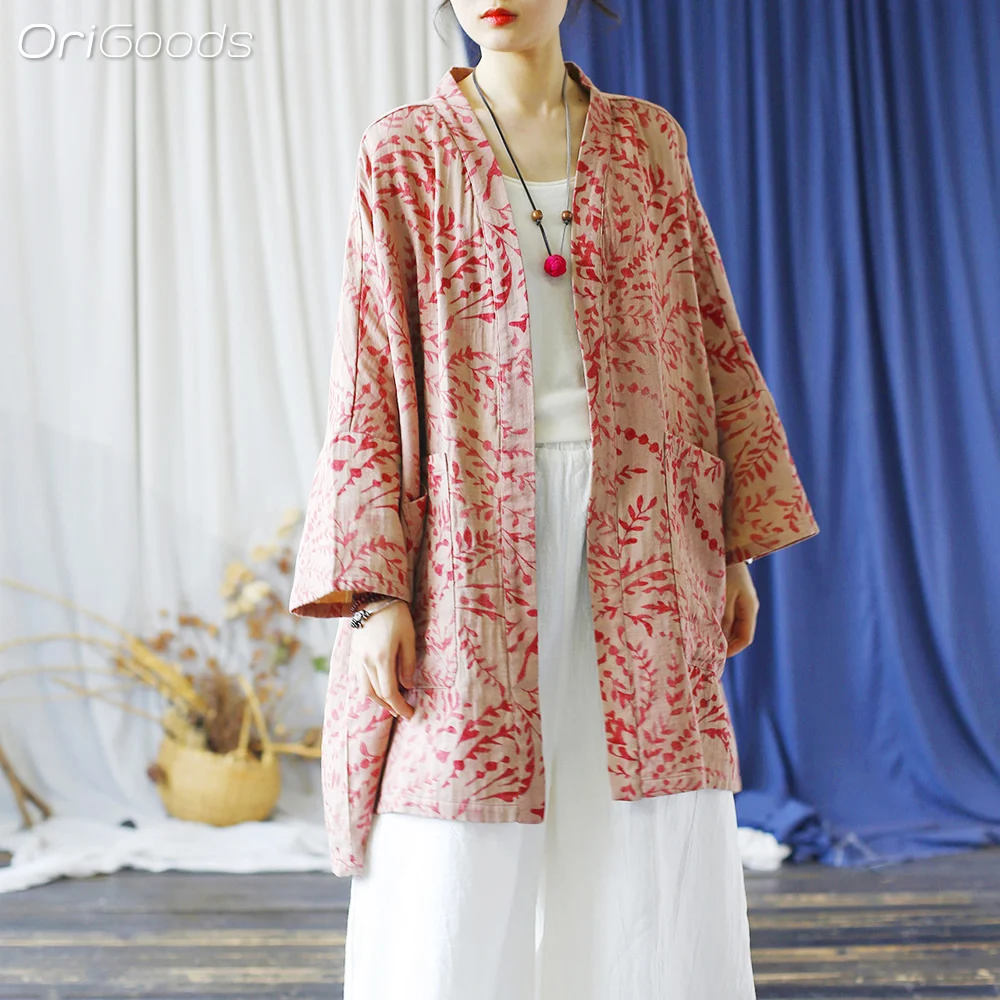 OriGoods длинное кимоно в японском стиле для женщин длинные топы большого размера