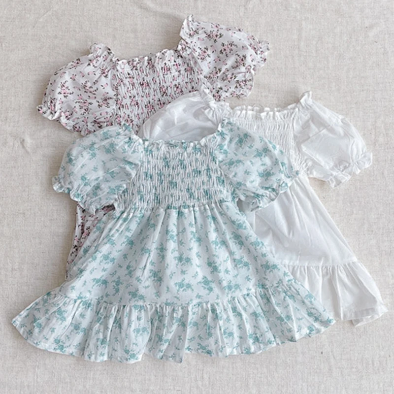 

Girls Bubble Sleeve Princess Dress Summer New Childrens Wear Girl Baby Retro Floral Dress Cute Princess Dress Toddler Clothing