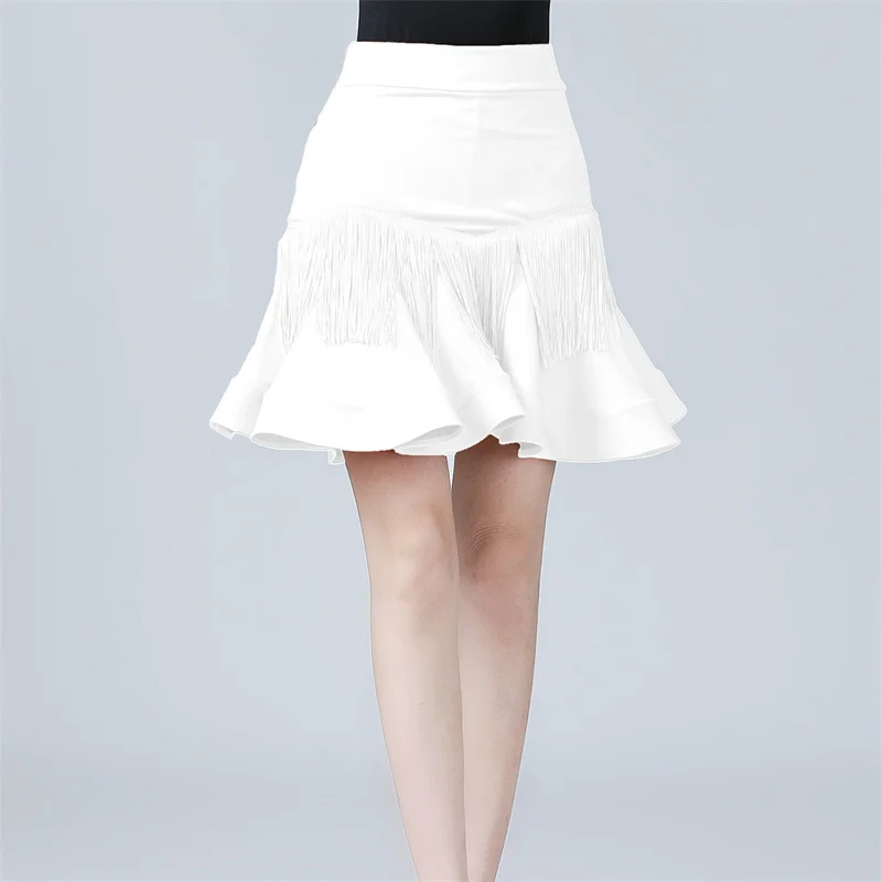 

2023 New Adult Women Latin Costum Sexy Net Yarn Conjoined Coat Fringed Skirt Lady Ballroom Tassels Dress