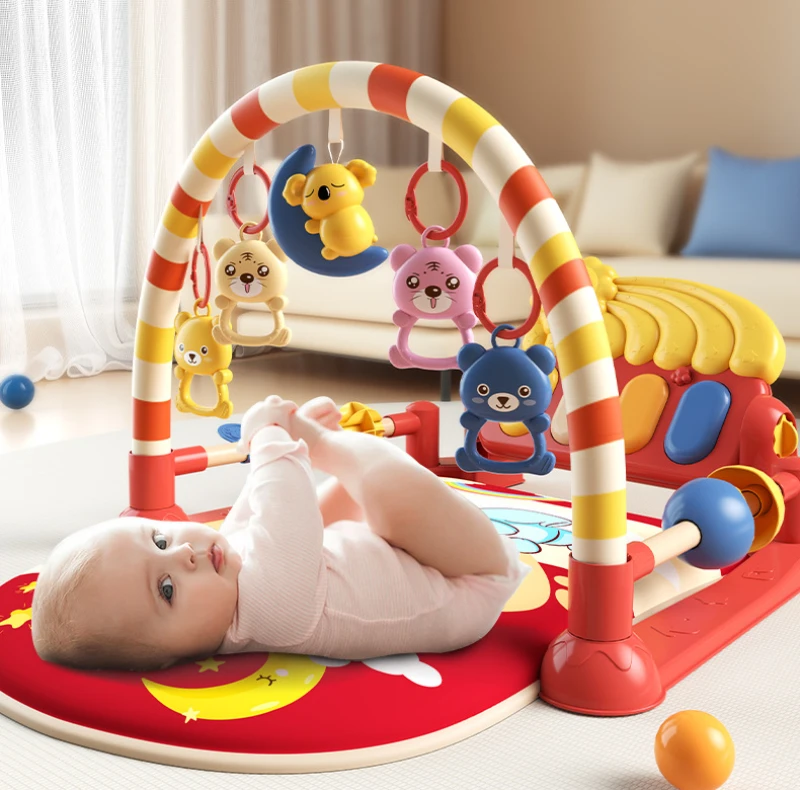 Baby Gyms Play Mats Musical Activity Center with Carton Toys Piano Pedal Playmat 0-12m Soft Cushion Flashing Anti Slip Bottom