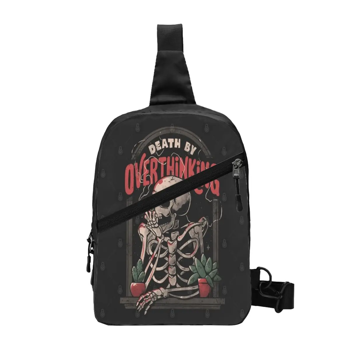 

Death By Overthinking - Funny Skull Chest Package Holiday Double Zip Opening Out Nice gift Customizable