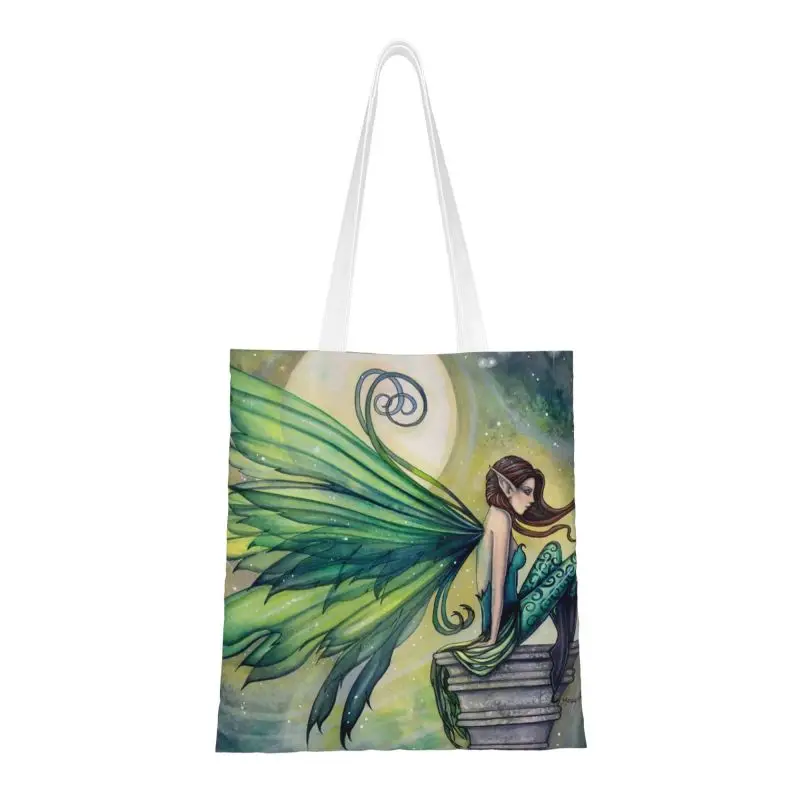 

Aquamarine Fairy And Moon Celestial Fantasy Art Groceries Shopping Bag Canvas Shopper Shoulder Tote Bag Molly Harrison Handbag