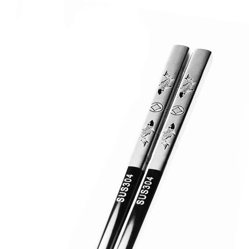 Металлические палочки для еды серебристого цвета из нержавеющей стали с антискользящей поверхностью, предназначенные для суши, посуда для ужина, палочки для еды, пустотелые, с квадратным узором цветочных рисунков.