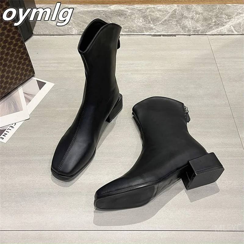 Fashion women's boots 2022 new women's boots winter square toe back zipper short boots women's thick heel mid-heel boots women