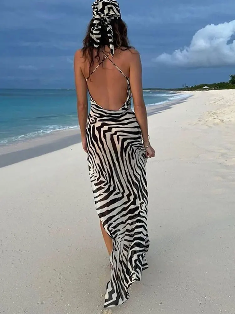 Женское летнее пляжное платье с принтом зебры |