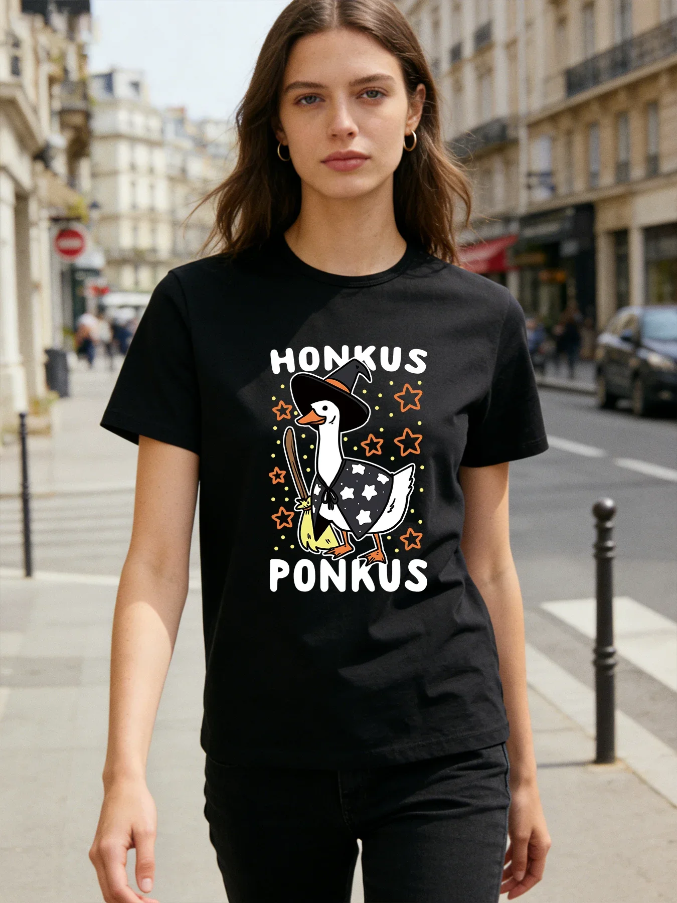 Женская футболка Honkus Ponkus Goose Witch, весенне-летняя повседневная футболка с круглым вырезом и короткими рукавами, с милым забавным рисунком животных (art.: 3920dbcf37810) - 3920dbcf37810