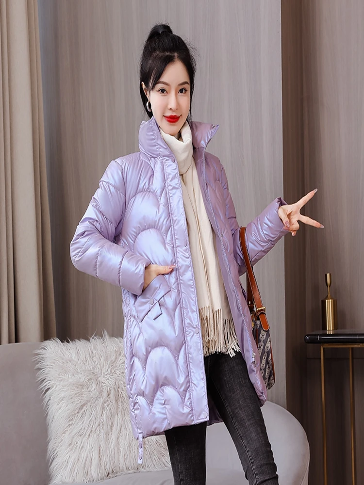 Parka Women 2023 New Winter Jacket Glossy Long Coat Cotton Padded Casual Parkas Jackets Thick Warm Female Overcoat Outwear