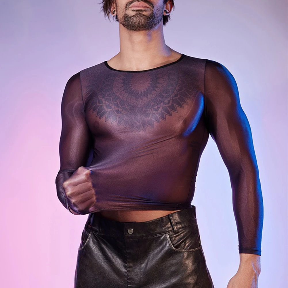 Топ Мужской эластичный с длинным рукавом пижама ночное белье нейлоновая ткань