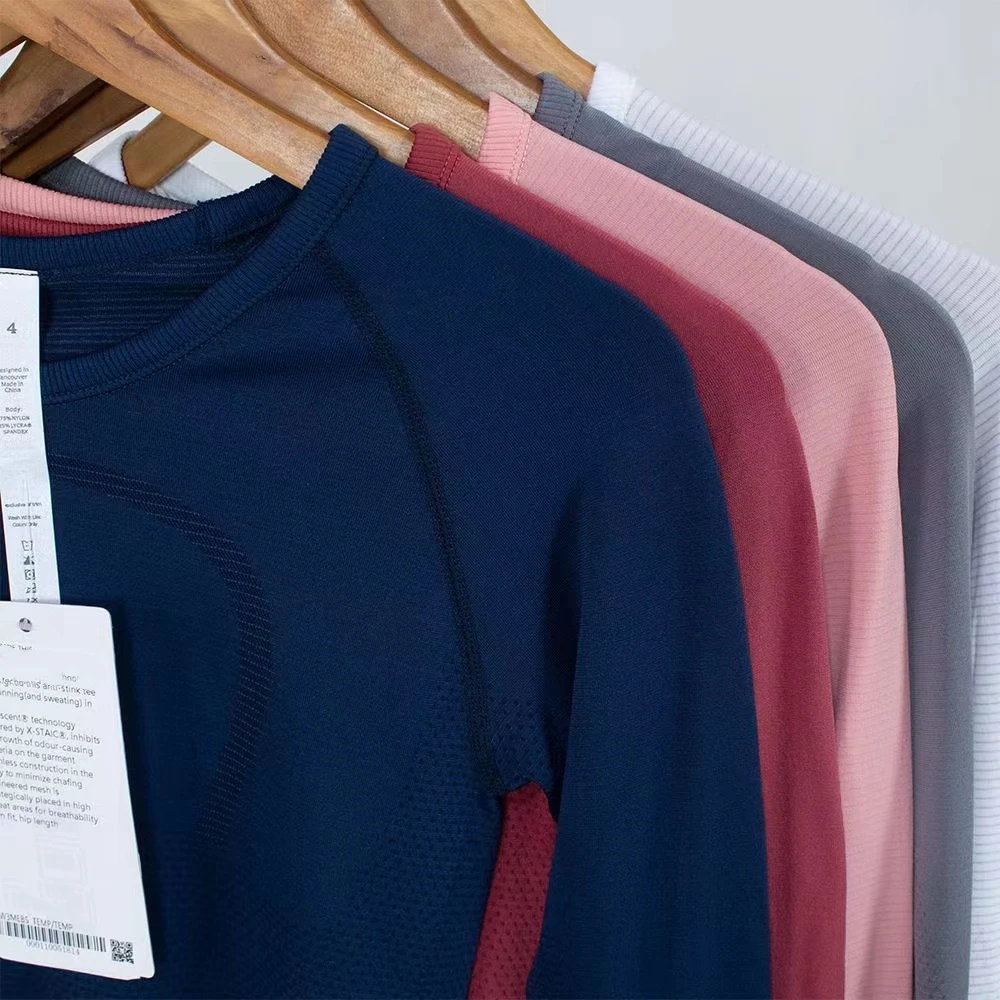 Lulu2.0 Women Yoga Sports Long Sleeve T-Shirt Gym Wear Swiftly Women Breathe Shirts Quick-drying Long Sleeve High Elastic Fabric