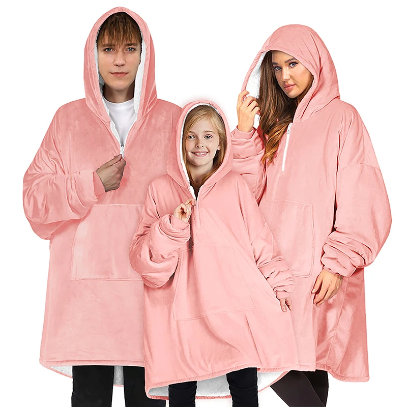 

Blanket Hoodie Family Oversized Homewear Fleece Warm Thick Mother Kids Sleepwear Cartoon Printed Hoody Sweatshirt TV Blanket