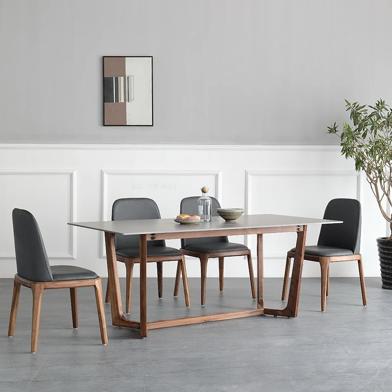 

Прямоугольные сиденья с деревянными ножками, обеденный стол с белым мраморным верхом для всей семьи, Современная гостиная, кухня, стол со стульями