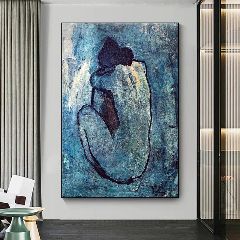 Голубые абстрактные фигуры Пикассо, плакаты и принты, Ретро портрет, художественная живопись на холсте, настенные картины, украшение для дома, бара, комнаты