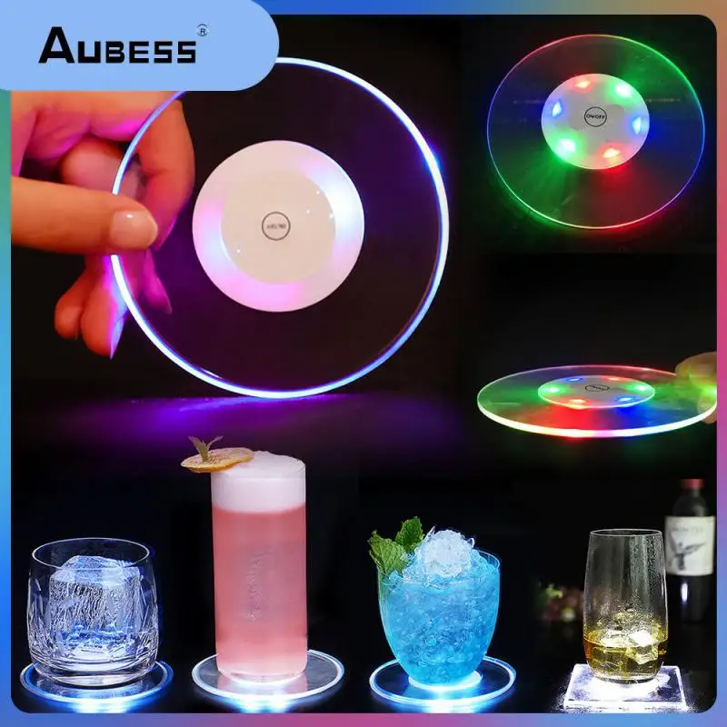 

Withi Battery Round Creative Pad Party Drink Glass Glow Coaster Acrylic Colorful Table Mat Decoration Accessories Ultra-thin