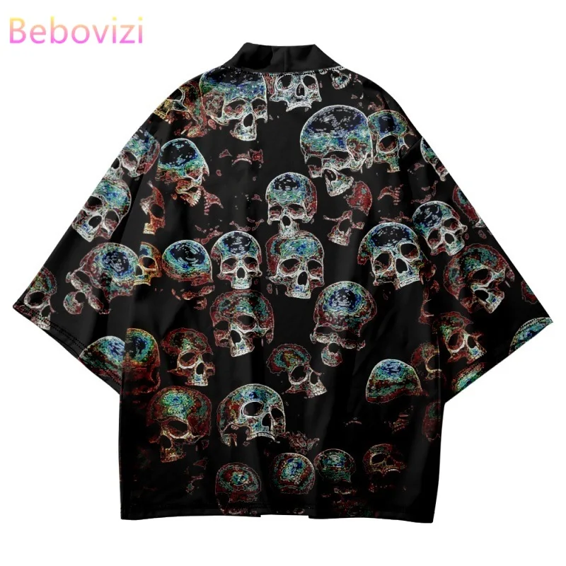 

Fashion Casual Skeleton Print Yukata Japanese Traditional Cardigan Kimono Men Beach Asian Clothes Male Haori Cosplay Shirt