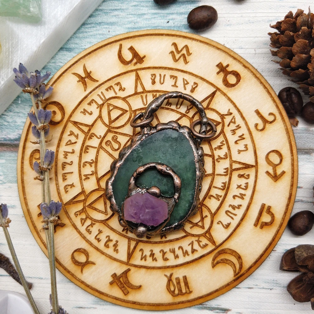

Natural Amethyst Raw Tooth Slice Green Agate Pendant Large Stone Druzys Alloy Wrap Purple Crystal Quartz Gem Necklace Accessorie