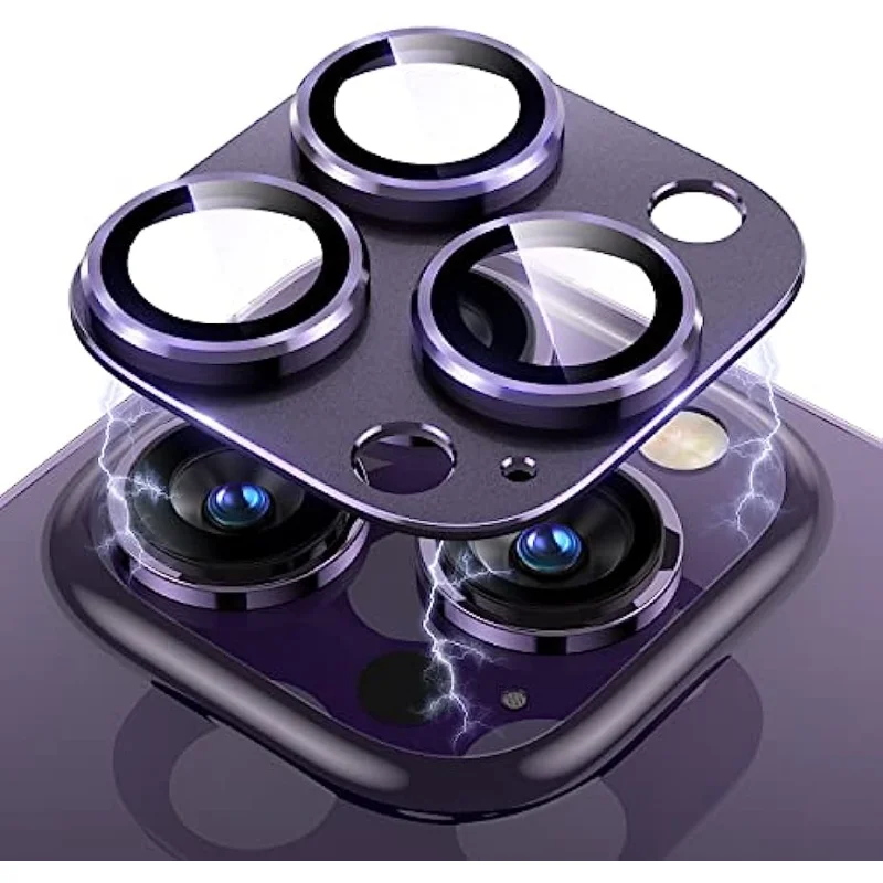 

For 14 Pro/14 Pro Max Camera Lens Protector, 9H Tempered Glass Camera Cover Screen Metal Ring Case Friendly Scratch Resistant