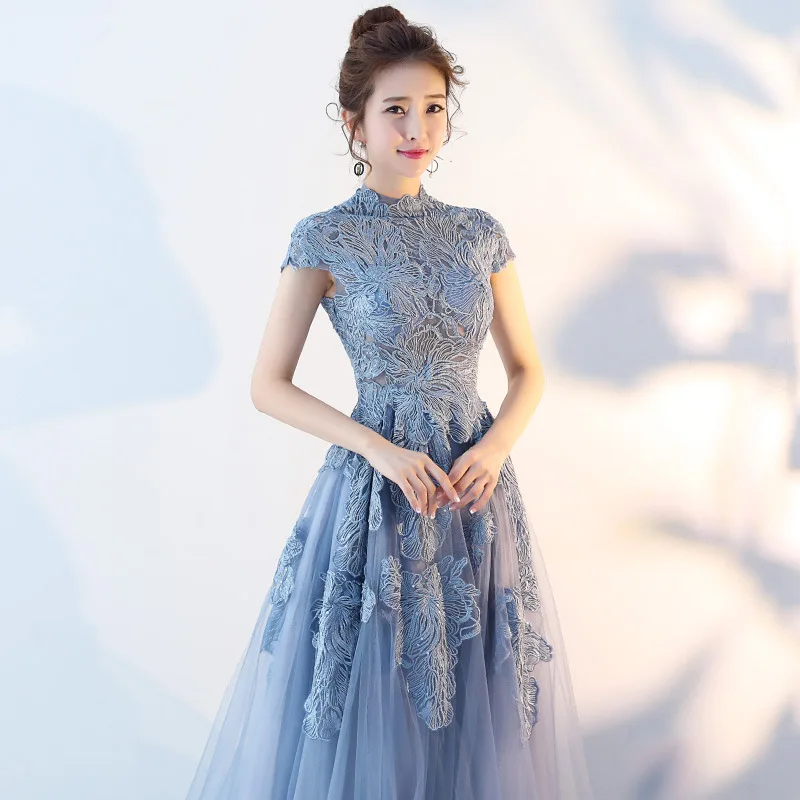 

Женское официальное вечернее синее платье Hong Hu, длинная юбка для банкета, праздвечерние, вечеринки, ежегодного собрания